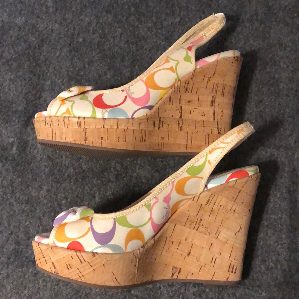 Coach multi-colored cork wedges